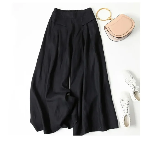 Summer Pants for Women Cotton Linen Large Size Wide Leg Pants Femme Arts Style Elastic Waist Solid Casual Loose Pantalon - Image 3
