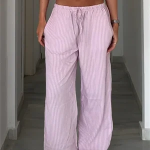 Streetwear Striped Print Loose Trousers Lace-up Joggers Fashion Y2K Baggy Pants Basic Aesthetic 90s Cute Bottoms