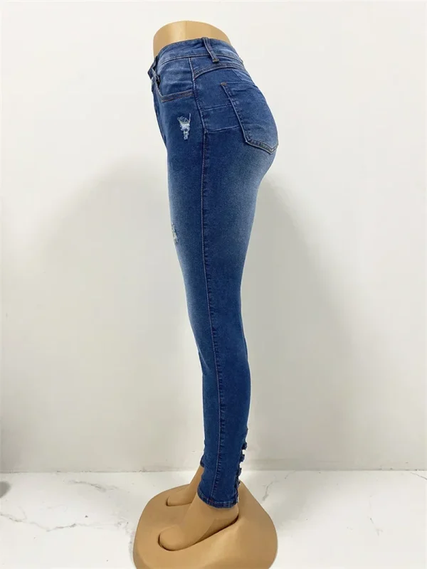 Spring 2025 Fashion Button Jeans Women Casual Skinny Pencil Pants High Waist Slim Stretch Denim TrousersLady Butt Lifting Jeans - Image 6