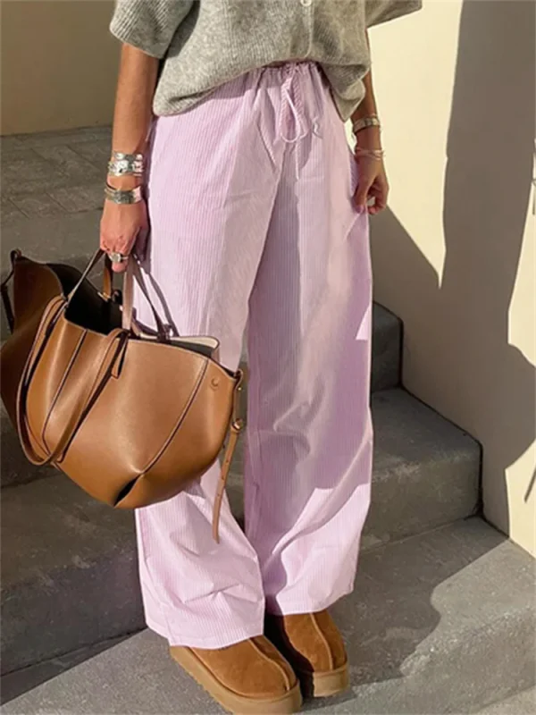 Streetwear Striped Print Loose Trousers Lace-up Joggers Fashion Y2K Baggy Pants Basic Aesthetic 90s Cute Bottoms - Image 2