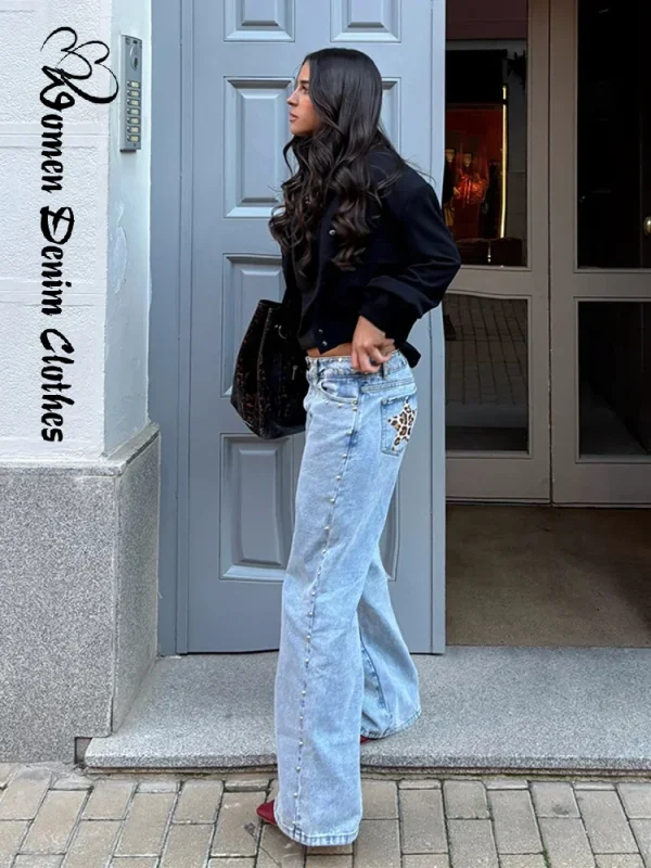 Street Patchwork Jeans Women High Waist Wide Leg Floor-length Denim Pants Female 2025 Spring Summer Chic Casual Loose Pant Lady - Image 5