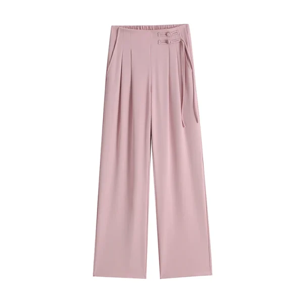 High Waist Buttons Suit Wide Leg Women's Full Pants 2024 New Spring Summer Female Elegant Minimalism Straight Loose Trousers - Image 6