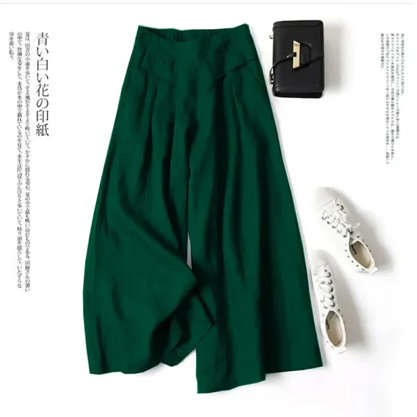Summer Pants for Women Cotton Linen Large Size Wide Leg Pants Femme Arts Style Elastic Waist Solid Casual Loose Pantalon - Image 2