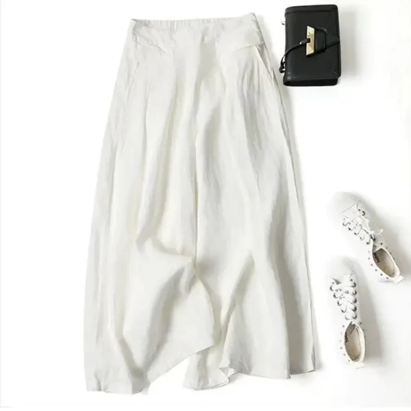 Summer Pants for Women Cotton Linen Large Size Wide Leg Pants Femme Arts Style Elastic Waist Solid Casual Loose Pantalon - Image 4