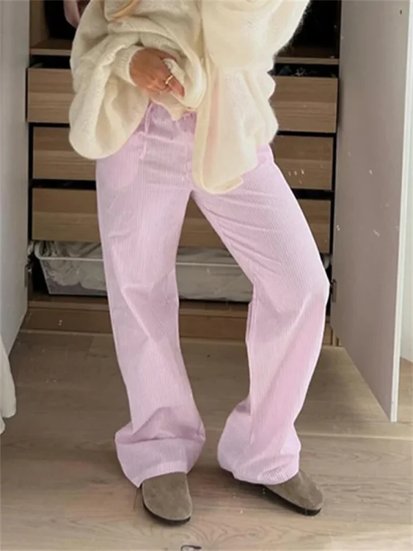 Streetwear Striped Print Loose Trousers Lace-up Joggers Fashion Y2K Baggy Pants Basic Aesthetic 90s Cute Bottoms - Image 3