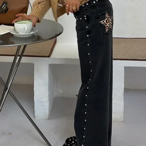 Street Patchwork Jeans Women High Waist Wide Leg Floor-length Denim Pants Female 2025 Spring Summer Chic Casual Loose Pant Lady