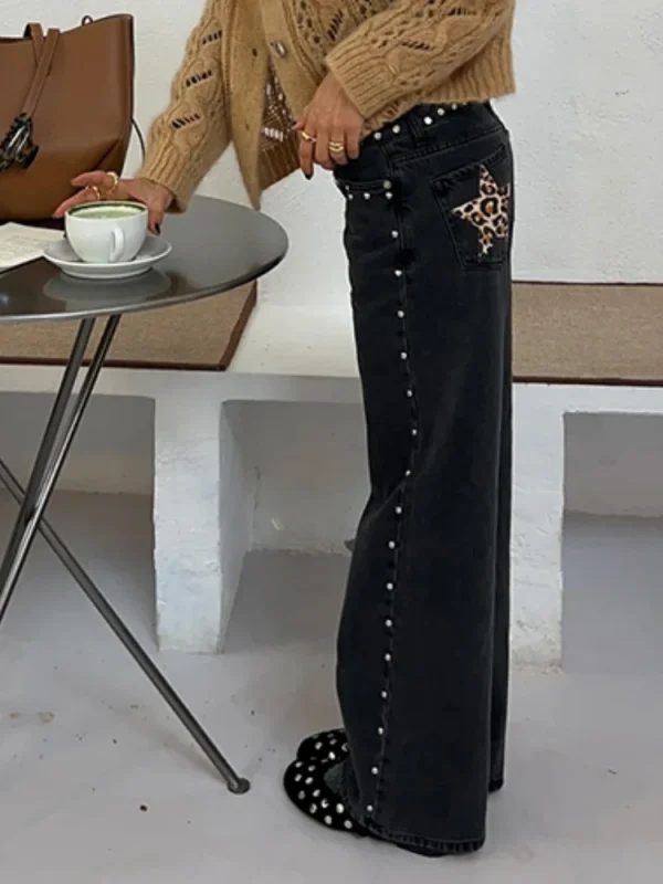 Street Patchwork Jeans Women High Waist Wide Leg Floor-length Denim Pants Female 2025 Spring Summer Chic Casual Loose Pant Lady