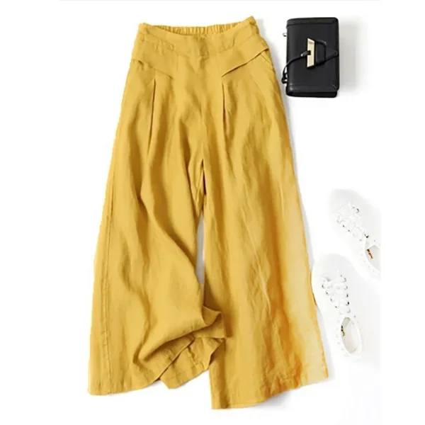 Summer Pants for Women Cotton Linen Large Size Wide Leg Pants Femme Arts Style Elastic Waist Solid Casual Loose Pantalon - Image 6